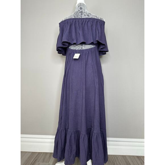 FREE PEOPLE Women's Off The Shoulder Midi With Back Cut Out Ruffle Hem Size XS - Picture 8 of 11